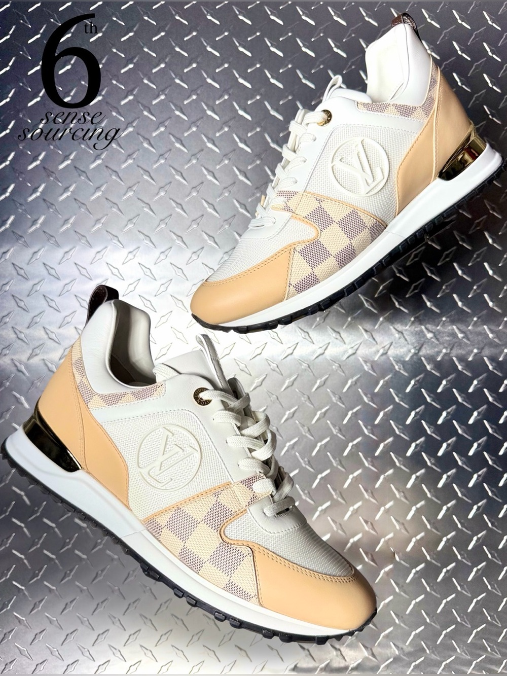 Louis Vuitton Calfskin Damier Azur Run Away Sneakers in Beige 39.5